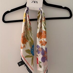Zara Floral Silk Scarf - Orange, Purple, Blue